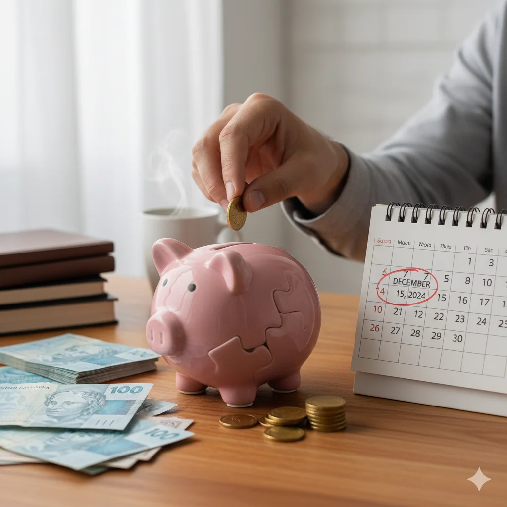 Um homem colocando moedas em um cofre de porquinho.
